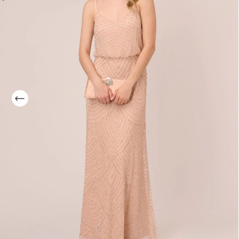 Adrianna Papell Art Deco Beaded Blouson Gown Size 6